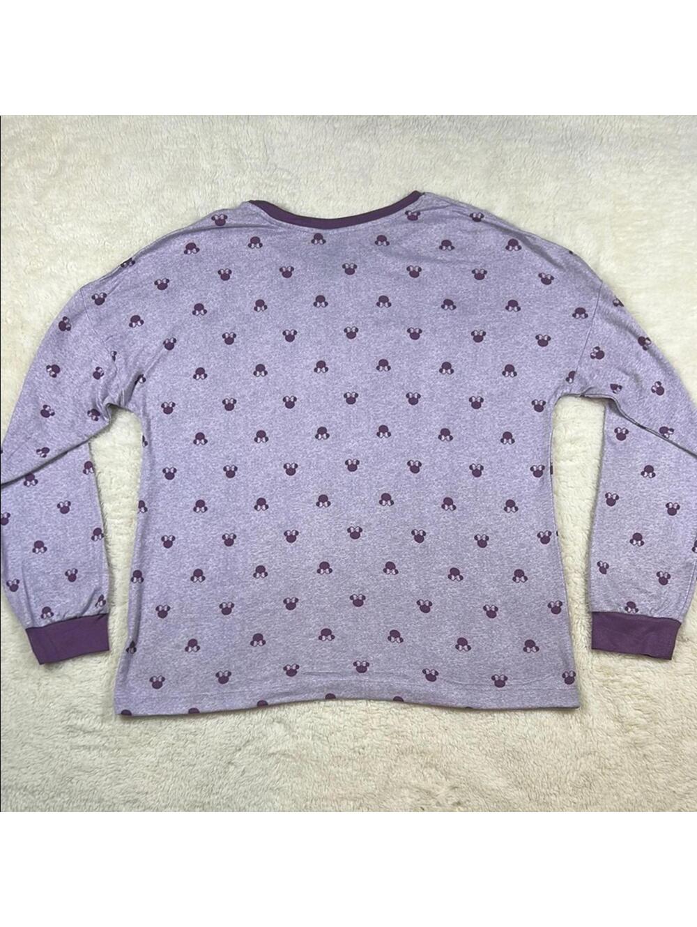 Disney Women’s Purple Mickey Mouse Print Long Sleeve Pajama Sleep Top Sz Med - Picture 9 of 12